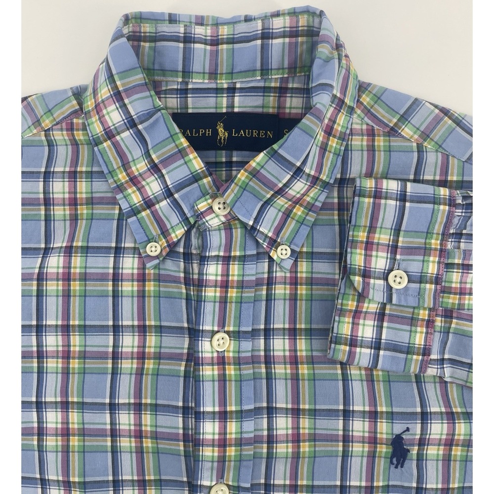 Ralph Lauren Button Down Men S Blue Plaid Long Sleeve Shirt Preppy Madras